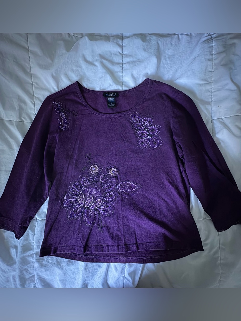 Y2K West End Purple Longsleeve Shirt with Floral Embroidery and Sequins